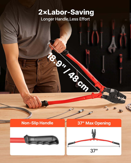 24" Hand Swager Cable Wire Rope Cutter Swage 1/16" 3/32" 1/8" 5/32" 3/16" Aluminum Sleeves Copper