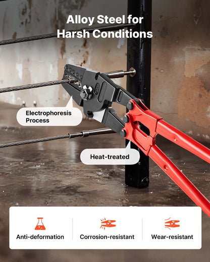 24" Hand Swager Cable Wire Rope Cutter Swage 1/16" 3/32" 1/8" 5/32" 3/16" Aluminum Sleeves Copper