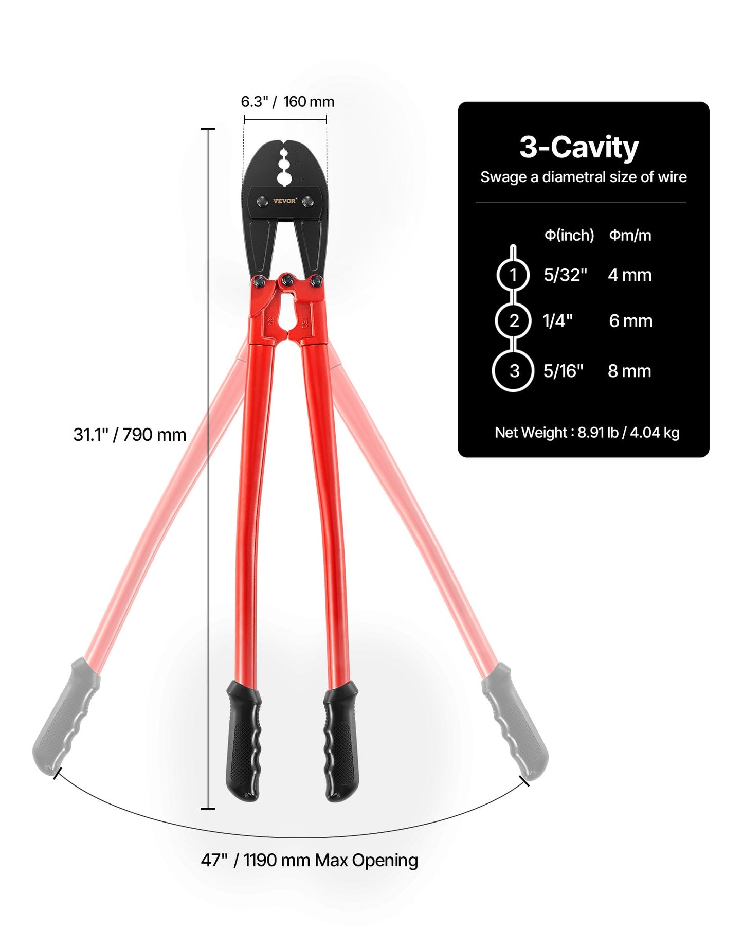 30" Hand Swager, Swaging Tool for 5/32", 1/4" and 5/16"聽 Wire Rope Cable