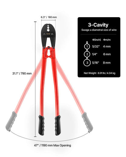 30" Hand Swager, Swaging Tool for 5/32", 1/4" and 5/16"聽 Wire Rope Cable