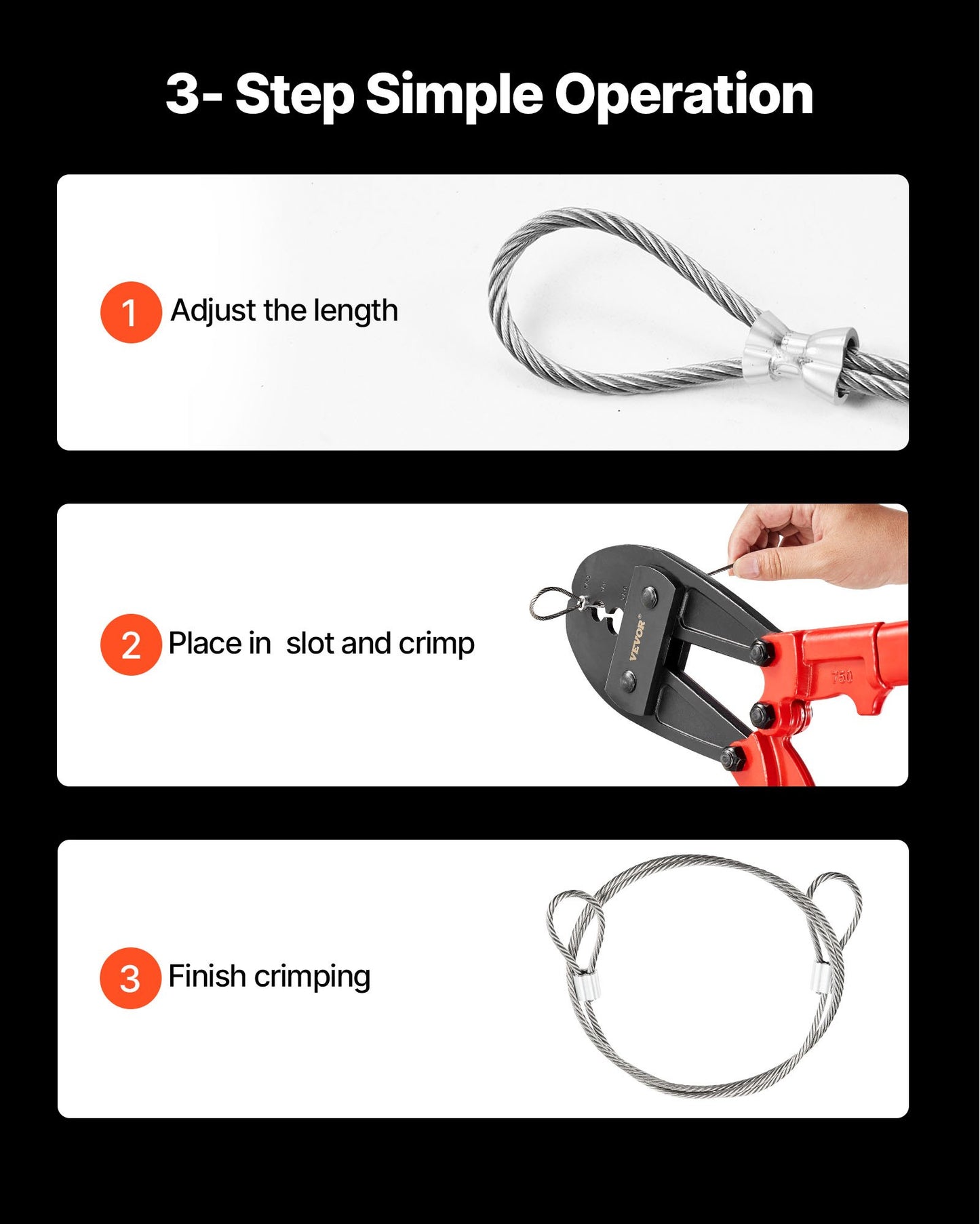 30" Hand Swager, Swaging Tool for 5/32", 1/4" and 5/16"聽 Wire Rope Cable