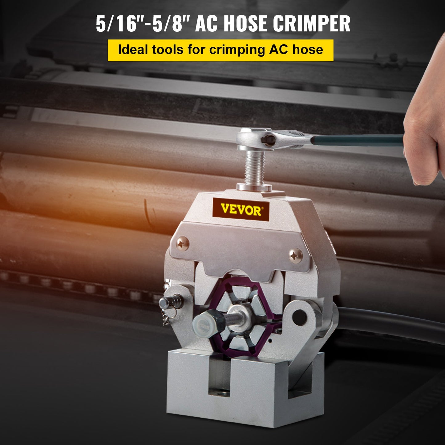 Manually Operated AC Hose Crimper Hydra-Krimp 71550 Manual AC Hose Crimper Kit Air Conditioning Repair Handheld AC Hose Crimping Tool with 4 Dies