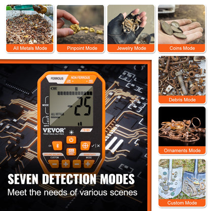 Waterproof Metal Detector, 12" Coil, Professional Rechargeable Gold Detector, 39-50 Inch Adjustable with LCD 7 Modes Advanced DSP Chip Bluetooth Headset, IP68 for Detecting Gold Treasure Hunting