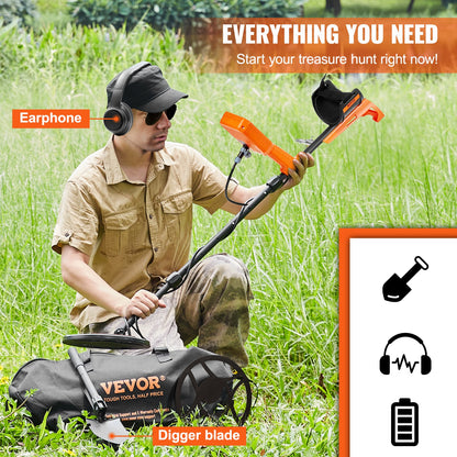Waterproof Metal Detector, 12" Coil, Professional Rechargeable Gold Detector, 39-50 Inch Adjustable with LCD 7 Modes Advanced DSP Chip Bluetooth Headset, IP68 for Detecting Gold Treasure Hunting