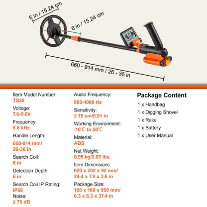 Metal Detector for Kids, 6 Inch Waterproof Search Coil with LCD Screen, Adjustable 26''-36'' Gold Detector, Lightweight Carbon Fiber Stem for Juniors and Teens Discovering Gold Coin Treasure