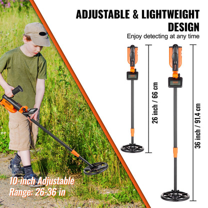 Metal Detector for Kids, 6 Inch, 25''-37'' Adjustable Gold Detector, IP68 Waterproof Search Coil with LCD Display Advanced DSP Chip, Lightweight for Junior & Youth Detecting Gold Coin Treasure