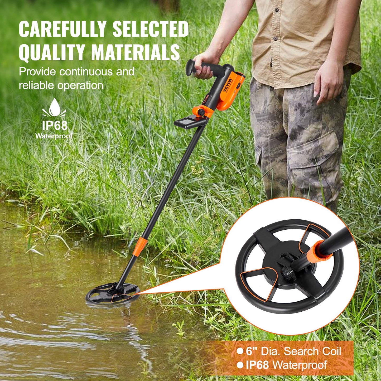 Metal Detector for Kids, 6 Inch, 25''-37'' Adjustable Gold Detector, IP68 Waterproof Search Coil with LCD Display Advanced DSP Chip, Lightweight for Junior & Youth Detecting Gold Coin Treasure