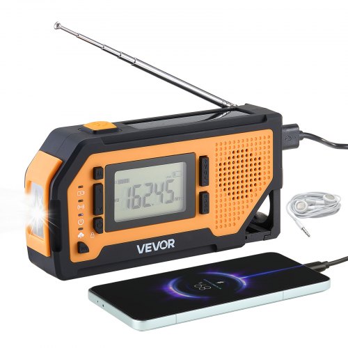 Emergency Weather Radio, 2000mAh Battery, FM/AM/WB/NOAA Alert Solar Hand Crank Emergency Radio, with USB Charging Cable, SOS Alarm and Flashlight, Portable for Outdoor Emergencies, Camping