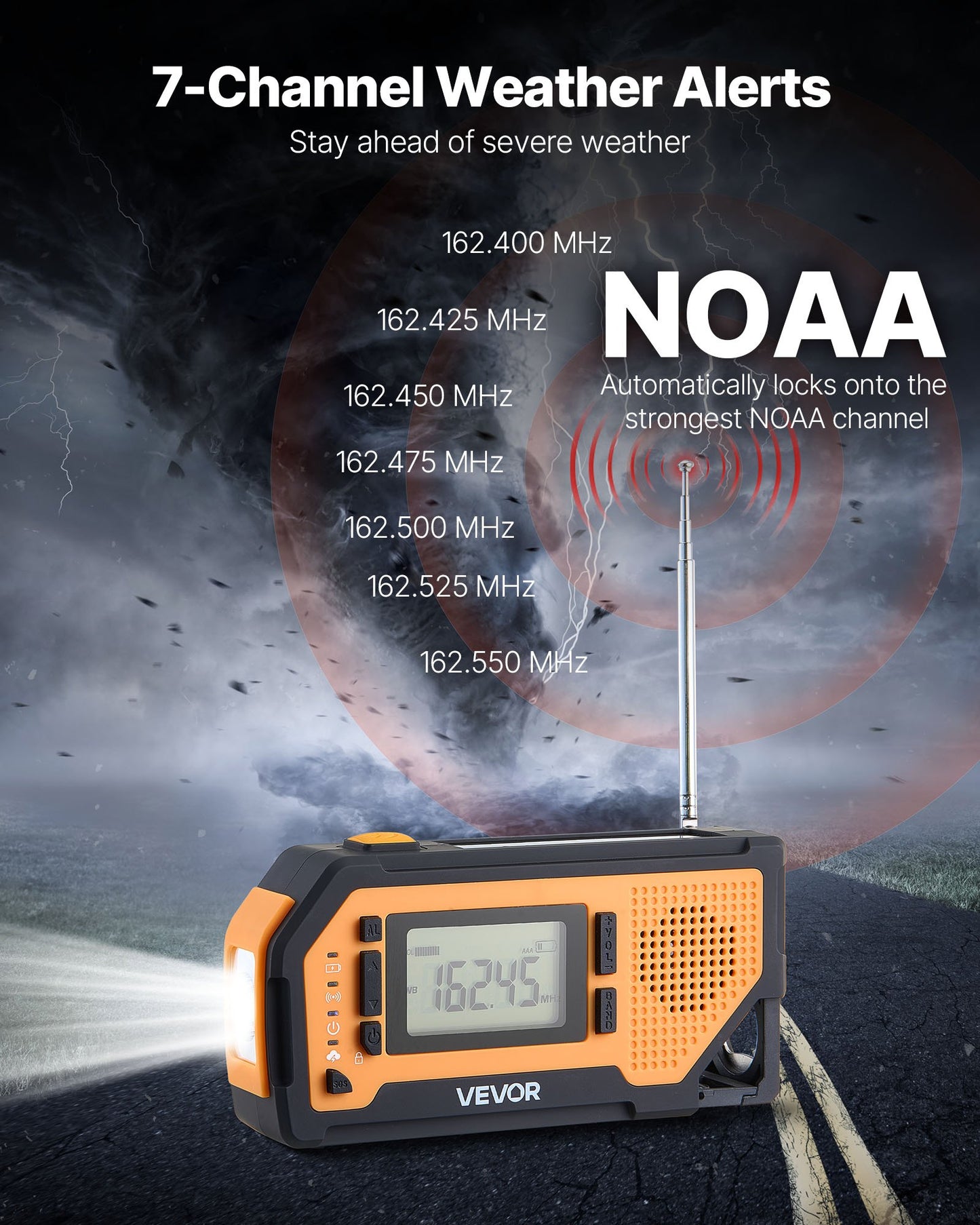 Emergency Weather Radio, 2000mAh Battery, FM/AM/WB/NOAA Alert Solar Hand Crank Emergency Radio, with USB Charging Cable, SOS Alarm and Flashlight, Portable for Outdoor Emergencies, Camping