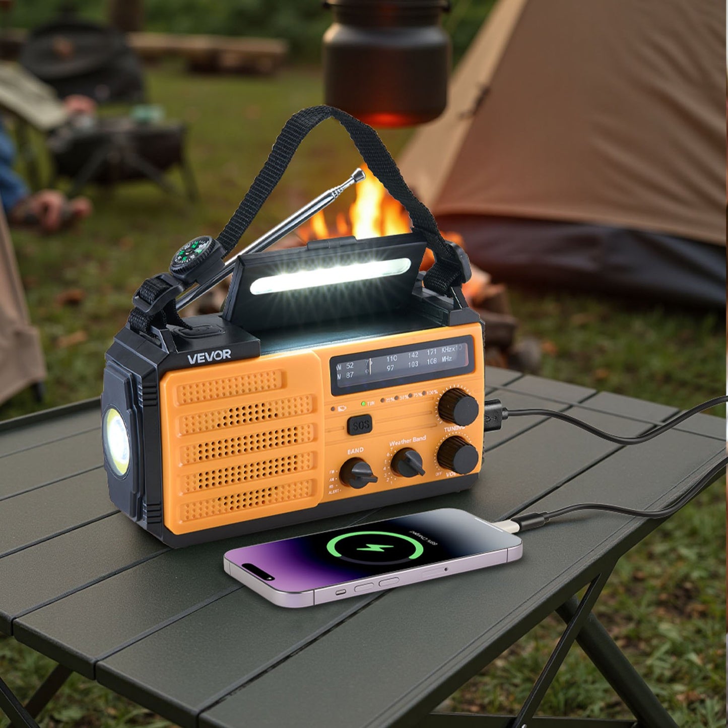 Emergency Weather Radio, 8000mAh Battery, FM/AM/WB/NOAA Alert Solar Hand Crank Emergency Radio, Type-C Charging, USB Cable, SOS Alarm and Flashlight, Portable for Outdoor Emergencies, Camping