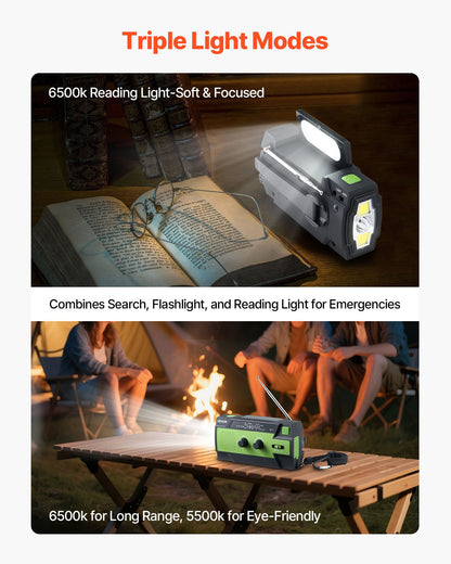 Emergency Weather Radio, 4000mAh Battery, FM/AM/WB/NOAA Alert Solar Hand Crank Emergency Radio, with USB Charging Cable, SOS Alarm and Flashlight, Portable for Outdoor Emergencies, Camping