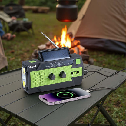 Emergency Weather Radio, 4000mAh Battery, FM/AM/WB/NOAA Alert Solar Hand Crank Emergency Radio, with USB Charging Cable, SOS Alarm and Flashlight, Portable for Outdoor Emergencies, Camping