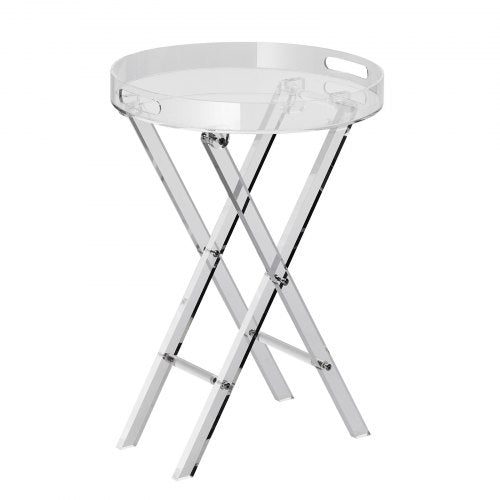 Acrylic Folding Tray Table, Acrylic End Table with Folding X Leg, Clear Acrylic Side Table for Coffee, Drink, Food, Snack used in Living Room, Bedroom, and Study