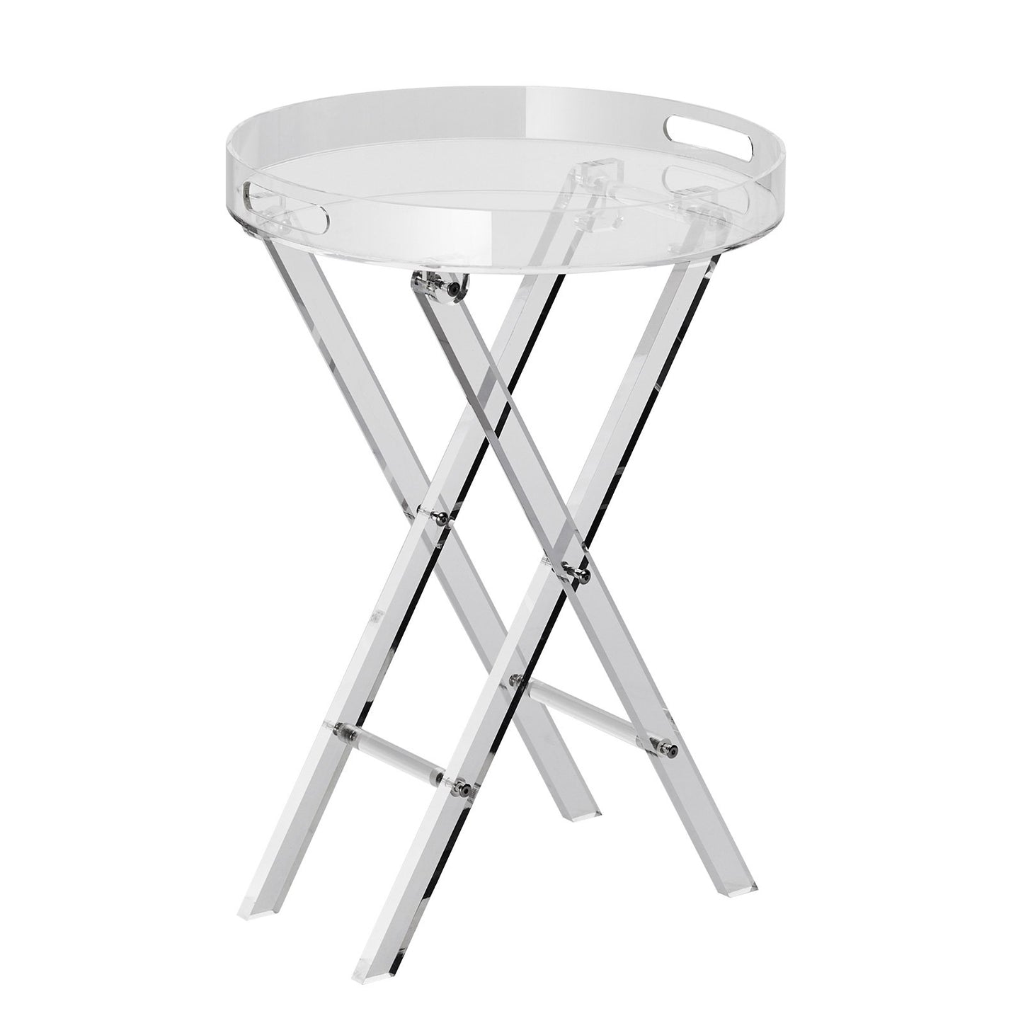 Acrylic Folding Tray Table, Acrylic End Table with Folding X Leg, Clear Acrylic Side Table for Coffee, Drink, Food, Snack used in Living Room, Bedroom, and Study