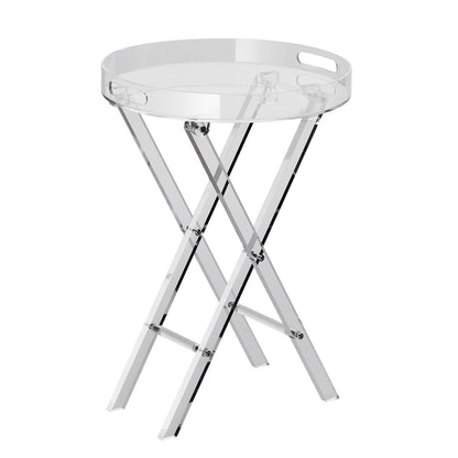Acrylic Folding Tray Table, Acrylic End Table with Folding X Leg, Clear Acrylic Side Table for Coffee, Drink, Food, Snack used in Living Room, Bedroom, and Study