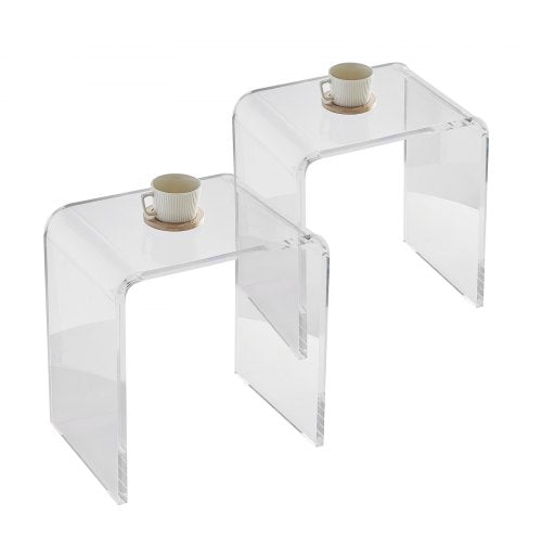 Acrylic End Table, 2 pcs C-Shaped Lucite Side Tables, Clear Acrylic Side Table for Drink, Food, Snack used in Living Room, Bedroom, and Study