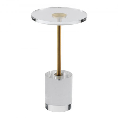 Clear Acrylic End Table, Acrylic Side Table with a Solid Base, 11.9 x 11.9 inch Round Tabletop, 21.4 inch High, for Coffee, Drink, Food, Snack used in Living Room, Bedroom, and Study