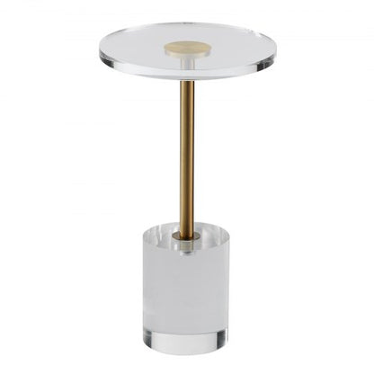 Clear Acrylic End Table, Acrylic Side Table with a Solid Base, 11.9 x 11.9 inch Round Tabletop, 21.4 inch High, for Coffee, Drink, Food, Snack used in Living Room, Bedroom, and Study
