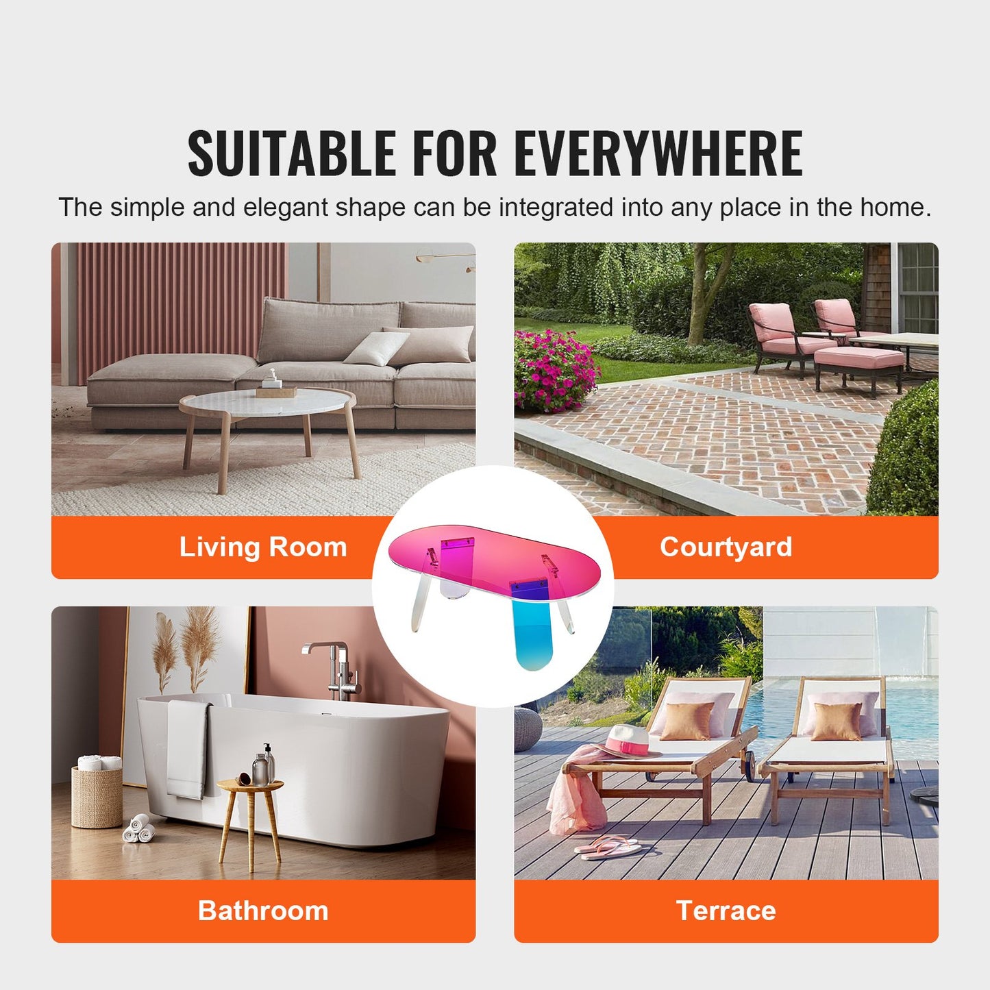 Acryl-Couchtisch, schillernder Acryl-Beistelltisch, 13,8 Zoll hoher, farbenfroher Acryl-Beistelltisch, für Kaffee, Getränke, Speisen, Snacks zur Verwendung im Wohnzimmer, im Innenhof, auf der Terrasse