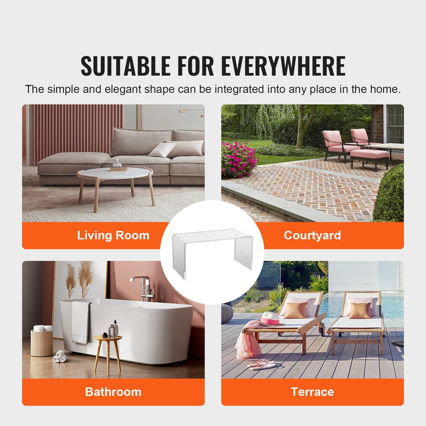 Acrylic Coffee Table, C-Shaped Clear Acrylic End Table, 16.3 inch high Transparent Acrylic Side Table, for Coffee, Drink, Food, Snack used in Living Room, Courtyard, Terrace