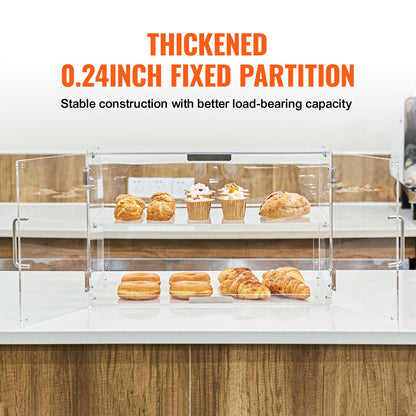 Pastry Display Case, 2-Tier Commercial Countertop Bakery Display Case, Acrylic Display Box with Rear Door Access & Removable Shelves, Keep Fresh for Donut Bagels Cake Cookie, 22"x14"x14"