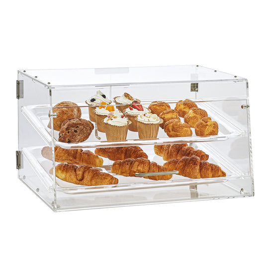 Konditorei, 2-stufiger gewerblicher Thekenschrank, Acryl-Vitrine mit Hintertür und herausnehmbaren Regalen, Frischhalten für Donut-Bagels, Kuchenkekse, 20,7"x13,2"x11,9