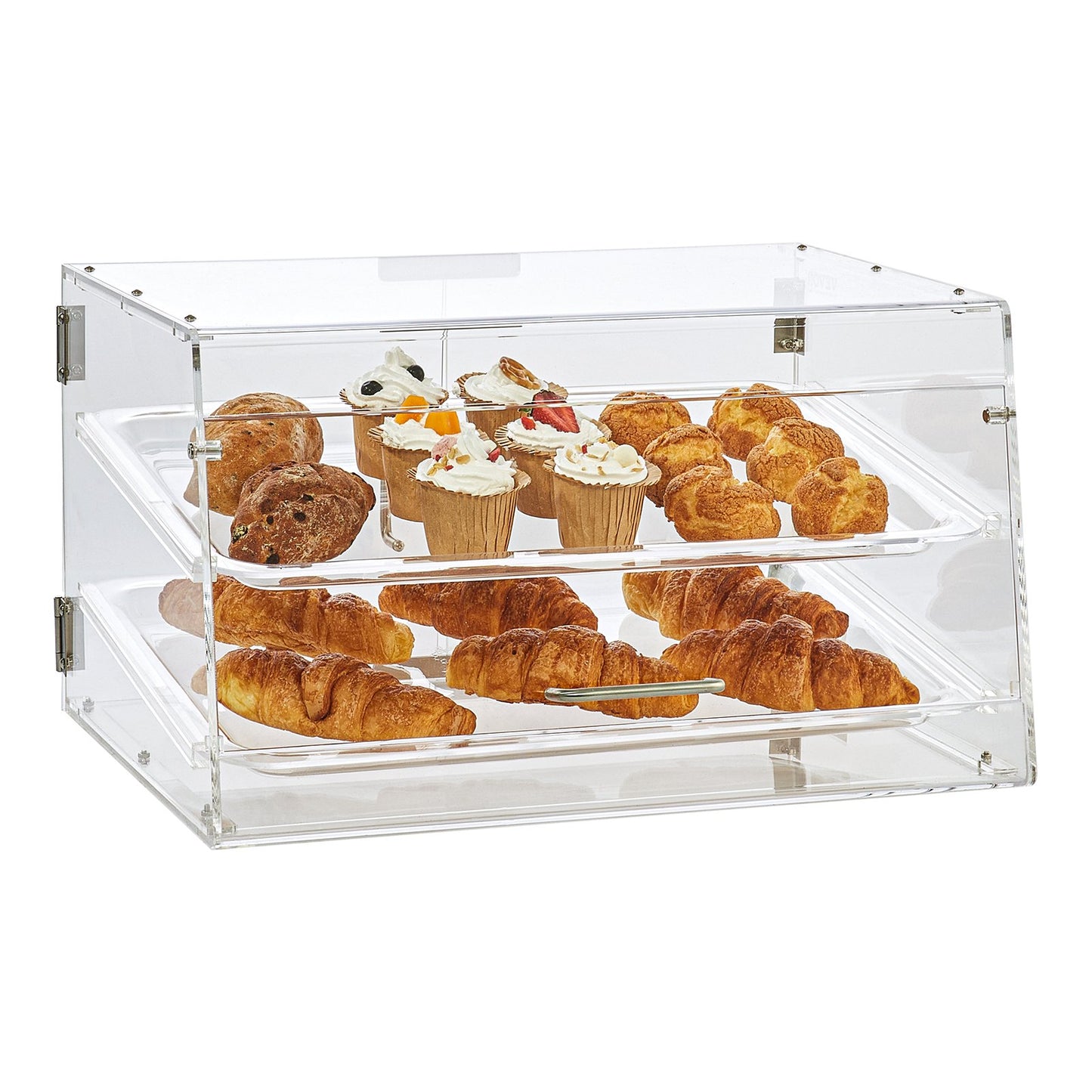 Konditorei, 2-stufiger gewerblicher Thekenschrank, Acryl-Vitrine mit Hintertür und herausnehmbaren Regalen, Frischhalten für Donut-Bagels, Kuchenkekse, 20,7"x13,2"x11,9