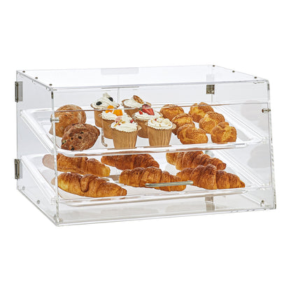 Konditorei, 2-stufiger gewerblicher Thekenschrank, Acryl-Vitrine mit Hintertür und herausnehmbaren Regalen, Frischhalten für Donut-Bagels, Kuchenkekse, 20,7"x13,2"x11,9
