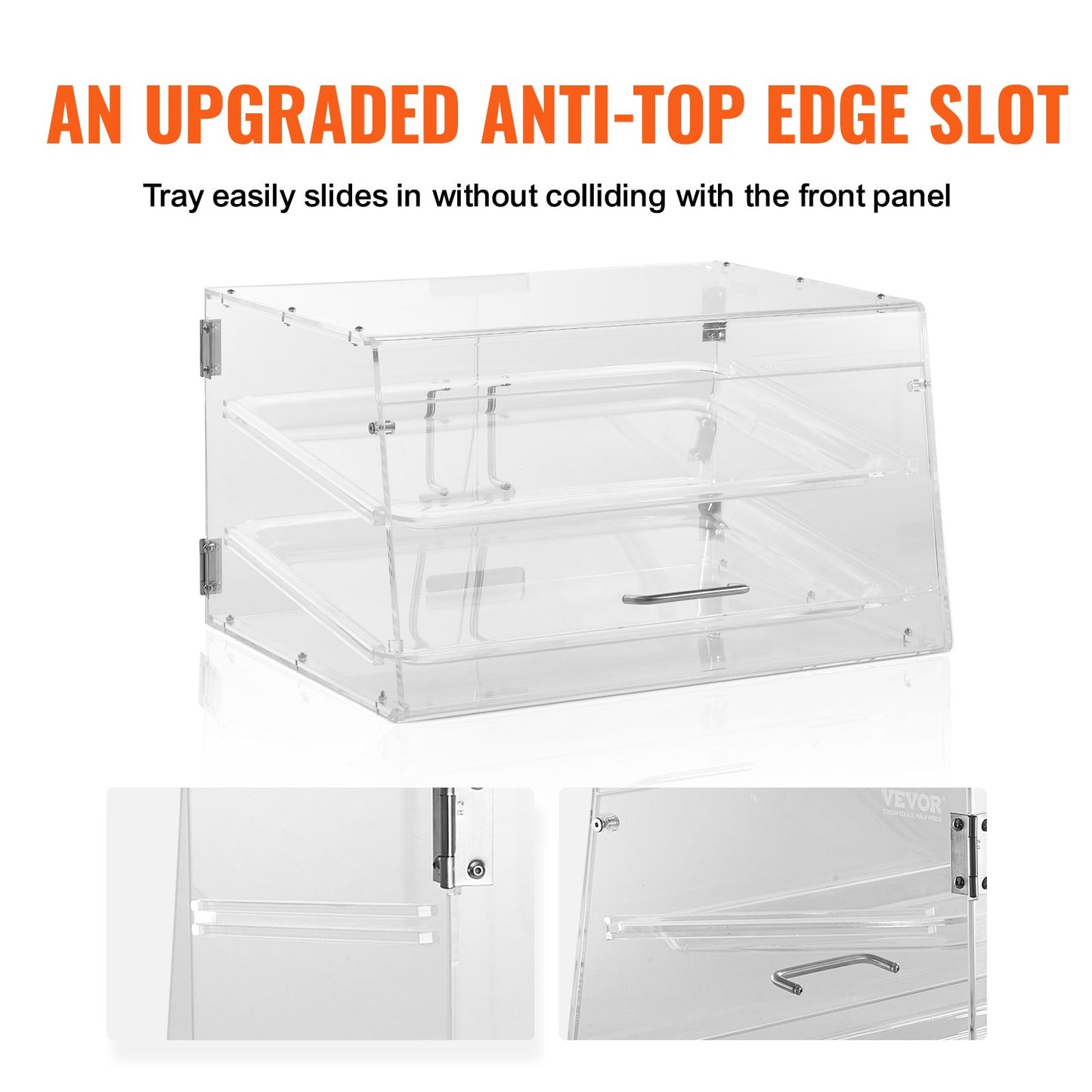 Pastry Display Case, 2-Tier Commercial Countertop Bakery Display Case, Acrylic Display Box with Rear Door Access & Removable Shelves, Keep Fresh for Donut Bagels Cake Cookie, 20.7"x13.2"x11.9"