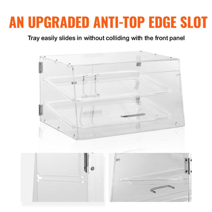 Pastry Display Case, 2-Tier Commercial Countertop Bakery Display Case, Acrylic Display Box with Rear Door Access & Removable Shelves, Keep Fresh for Donut Bagels Cake Cookie, 20.7"x13.2"x11.9"