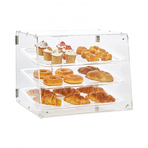 Pastry Display Case, 3-Tier Commercial Countertop Bakery Display Case, Acrylic Display Box with Rear Door Access & Removable Shelves, Keep Fresh for Donut Bagels Cake Cookie, 20.7"x17"x16.3"