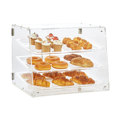 Konditorei, 3-stufiger gewerblicher Thekenschrank, Acryl-Vitrine mit Hintertür und herausnehmbaren Regalen, Frischhalten für Donut-Bagels, Kuchenkekse, 20,7"x14,2"x16,3