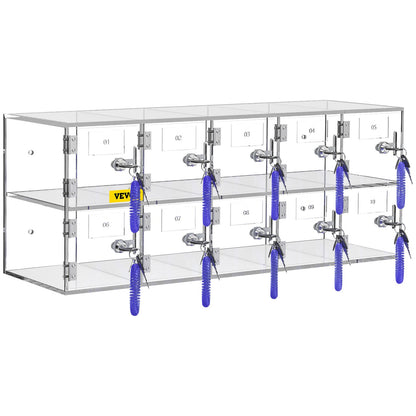 Mobile Phone Storage Cabinet, Acrylic Material with 10 Compartments with Door Lock and Keys, Wall Mounted Cabinet Pocket Office Gym Box for Classroom, Clear