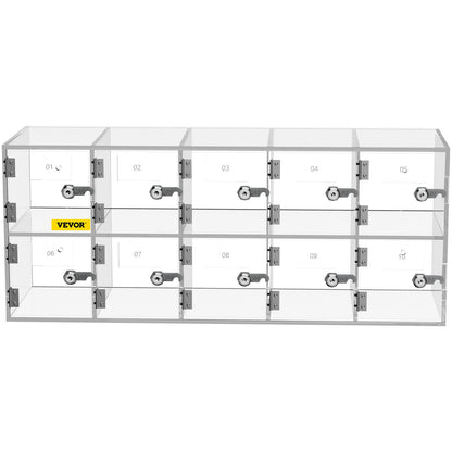 Mobile Phone Storage Cabinet, Acrylic Material with 10 Compartments with Door Lock and Keys, Wall Mounted Cabinet Pocket Office Gym Box for Classroom, Clear
