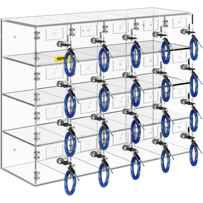 Mobile Phone Storage Cabinet, Acrylic Material with 20 Compartments with Door Lock and Keys, Wall Mounted Cabinet Pocket Office Gym Box for Classroom, Clear