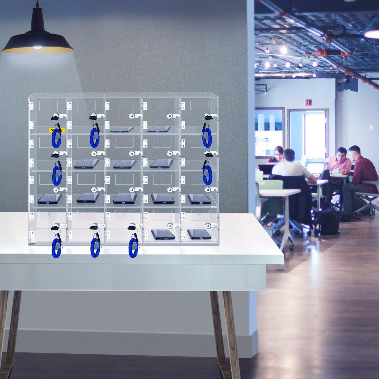 Cell Phone Storage Locker, 20 Slots Acrylic Material with Door Locks and Keys, Wall-Mounted Cabinet Pocket Office Classroom Gym Box, Clear