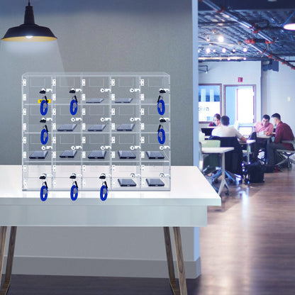 Cell Phone Storage Locker, 20 Slots Acrylic Material with Door Locks and Keys, Wall-Mounted Cabinet Pocket Office Classroom Gym Box, Clear