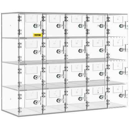 Cell Phone Storage Locker, 20 Slots Acrylic Material with Door Locks and Keys, Wall-Mounted Cabinet Pocket Office Classroom Gym Box, Clear
