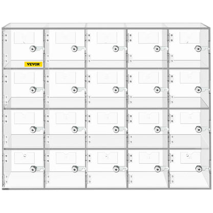 Cell Phone Storage Locker, 20 Slots Acrylic Material with Door Locks and Keys, Wall-Mounted Cabinet Pocket Office Classroom Gym Box, Clear
