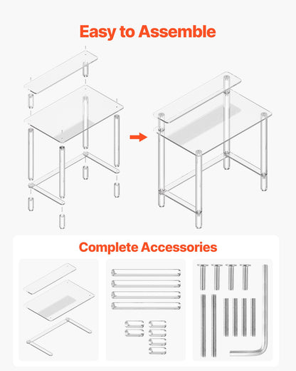 Acrylic Table, 2 Tiers Clear Office Desk with Monitor Stand, Acrylic Study Computer Desk, Modern Side End Table Nightstand for Bedroom, Office, Study, Cloakroom, 19.7 x 31.5 x 34.7 in (Clear)