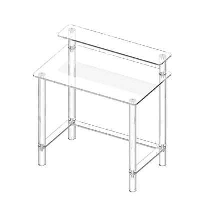 Acrylic Table, 2 Tiers Clear Office Desk with Monitor Stand, Acrylic Study Computer Desk, Modern Side End Table Nightstand for Bedroom, Office, Study, Cloakroom, 19.7 x 31.5 x 34.7 in (Clear)