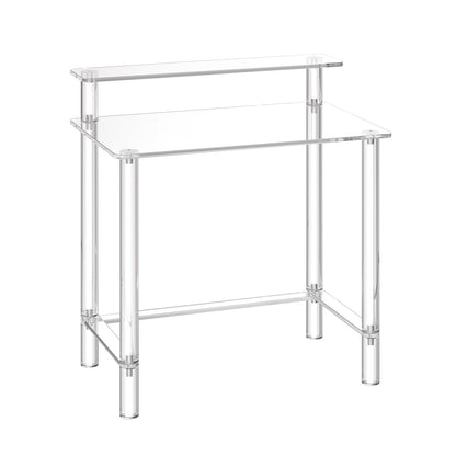 Acrylic Table, 2 Tiers Clear Office Desk with Monitor Stand, Acrylic Study Computer Desk, Modern Side End Table Nightstand for Bedroom, Office, Study, Cloakroom, 19.7 x 31.5 x 34.7 in (Clear)