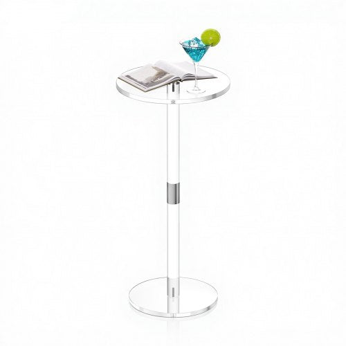 Acrylic Drink Table, Clear End Table Round Top with Solid Post, Modern Acrylic Cake Table Stand, Transparent Side Desk for Coffee, Drink, Food, Snack, Easy Assembly, 10 x 10 x 21.3 in (Clear)