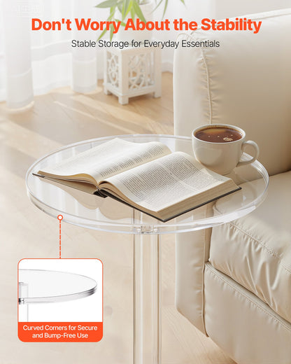 Acrylic Drink Table, Clear End Table Round Top with Solid Post, Modern Acrylic Cake Table Stand, Transparent Side Desk for Coffee, Drink, Food, Snack, Easy Assembly, 10 x 10 x 21.3 in (Clear)