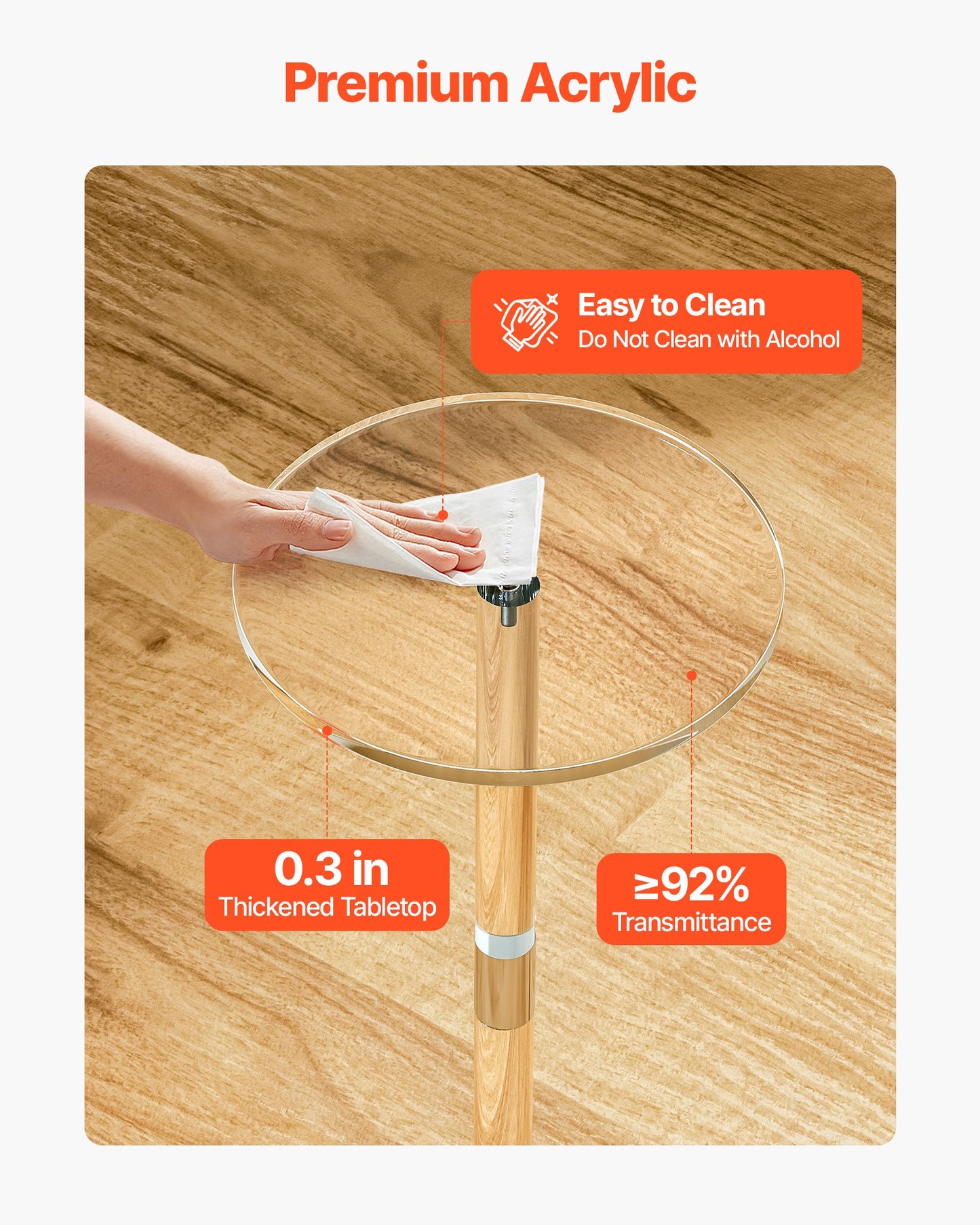 Acrylic Drink Table, Clear End Table Round Top with Solid Post, Modern Acrylic Cake Table Stand, Transparent Side Desk for Coffee, Drink, Food, Snack, Easy Assembly, 10 x 10 x 21.3 in (Clear)