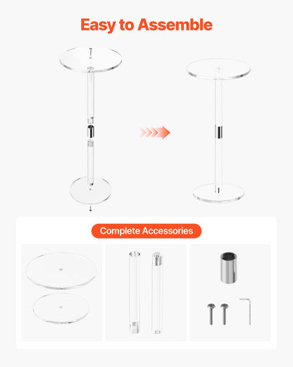 Acrylic Drink Table, Clear End Table Round Top with Solid Post, Modern Acrylic Cake Table Stand, Transparent Side Desk for Coffee, Drink, Food, Snack, Easy Assembly, 10 x 10 x 21.3 in (Clear)