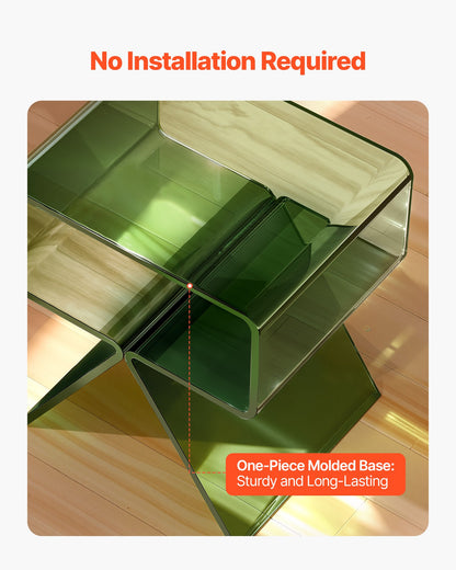 Acrylic Nightstand Side Table, Modern Clear Bedside Table with Storage Shelf, Transparent Small End Desk for Living Room, Bedroom, Home Decor, No Assembly Needed, 11.8 x 15.4 x 17 in (Green)