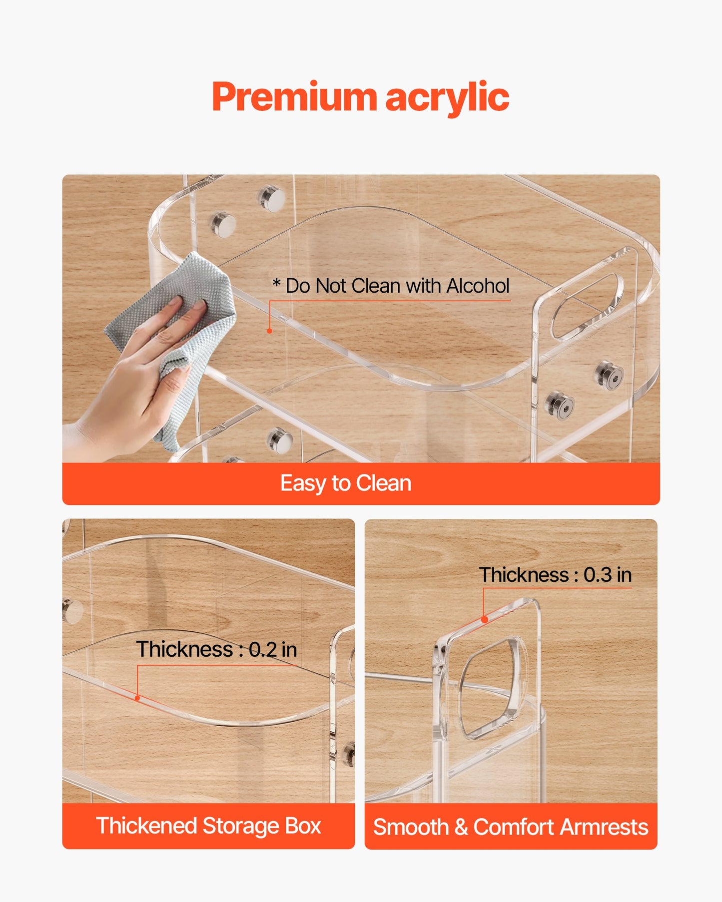 Acrylic Table with Wheels, 2 Tiers Mobile Cart Table, Modern Rolling Acrylic Storage Desk, Clear Nightstand Side End Desk, for Living Room, Bedroom, Bar, Office, 12 x 16.3 x 18.9 in (Clear)