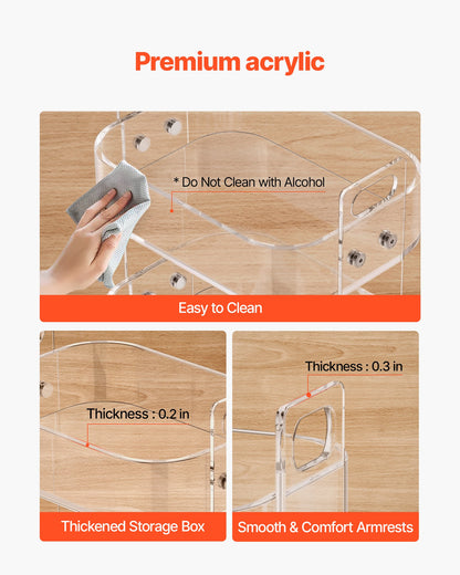 Acrylic Table with Wheels, 2 Tiers Mobile Cart Table, Modern Rolling Acrylic Storage Desk, Clear Nightstand Side End Desk, for Living Room, Bedroom, Bar, Office, 12 x 16.3 x 18.9 in (Clear)