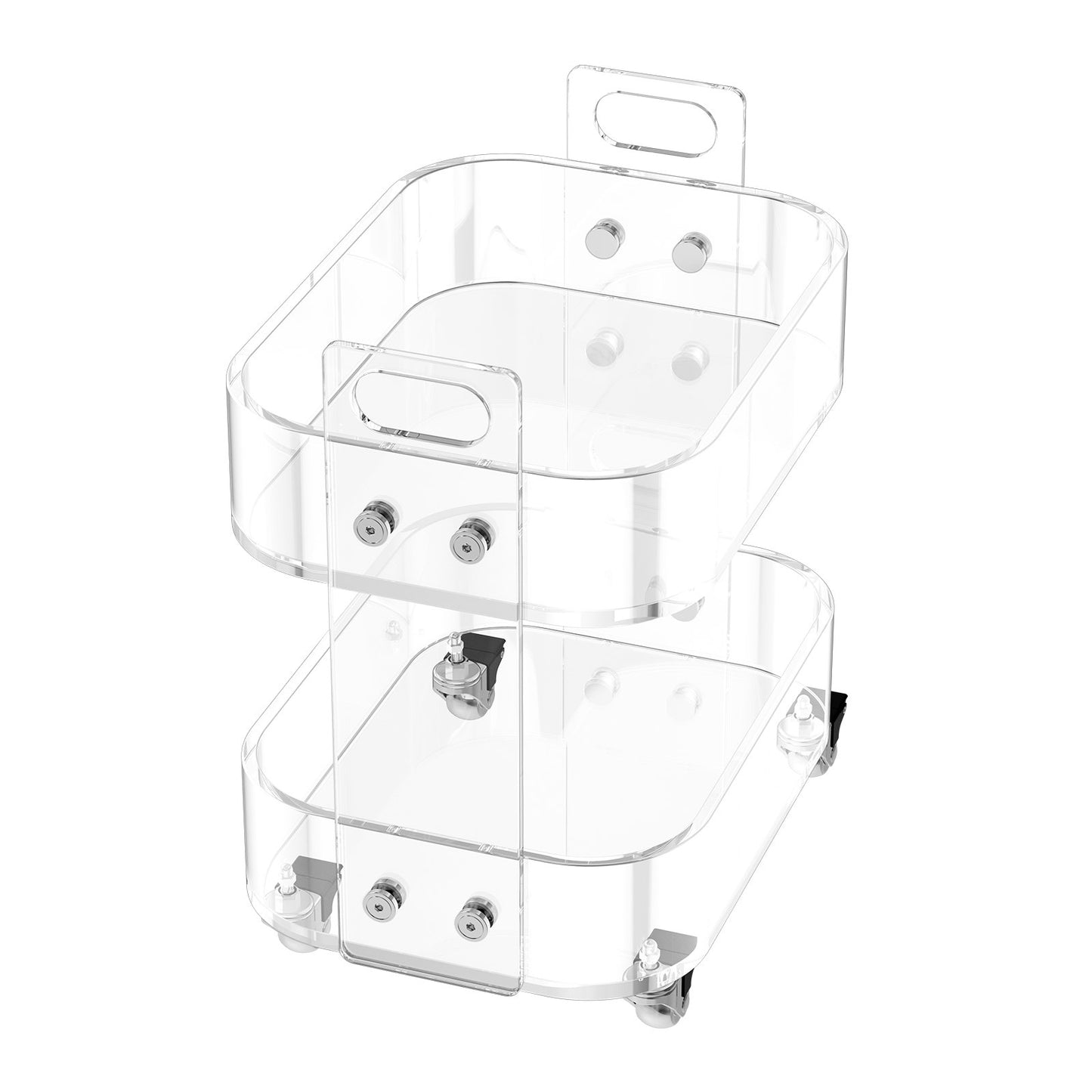 Acrylic Table with Wheels, 2 Tiers Mobile Cart Table, Modern Rolling Acrylic Storage Desk, Clear Nightstand Side End Desk, for Living Room, Bedroom, Bar, Office, 12 x 16.3 x 18.9 in (Clear)